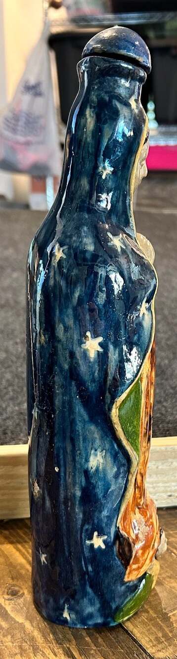 Vintage Tlaquepaque Mexican Folk Art Ceramic Virgin of Guadalupe Holy Water Bott - Picture 3 of 7
